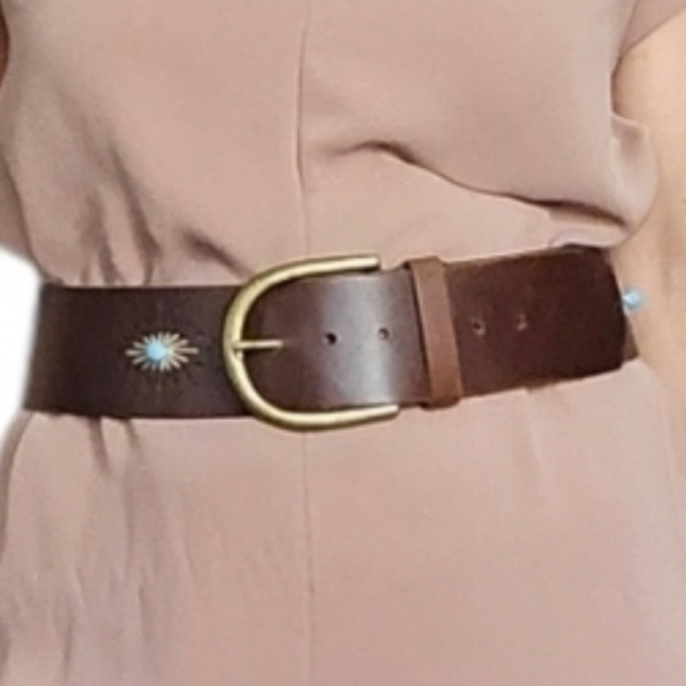 Perry Ellis Clay Bead wide Leather Belt